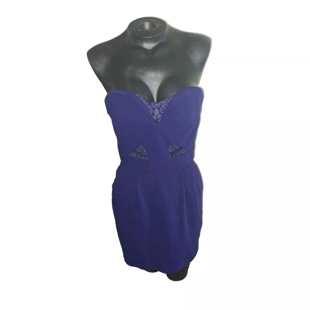 The Kooples Blue Dress Women's Size Small Strapless Lace Inserts Mini B20#11